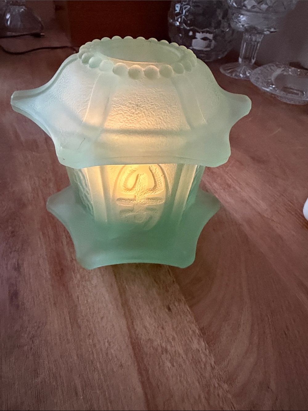 Vintage Green Frosted Glass Fairy Lamp